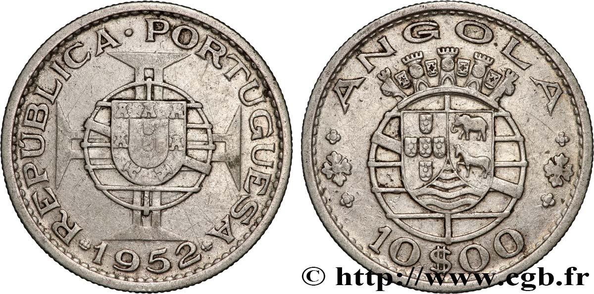 ANGOLA 10 Escudos colonie portugaise 1952  SS 