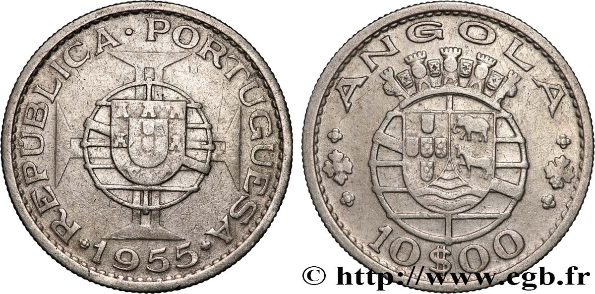 ANGOLA 10 Escudos 1955  VF 