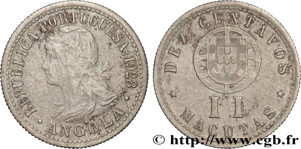 ANGOLA 10 Centavos - II Macutas monnayage colonial Portugais 1928  TB+ 