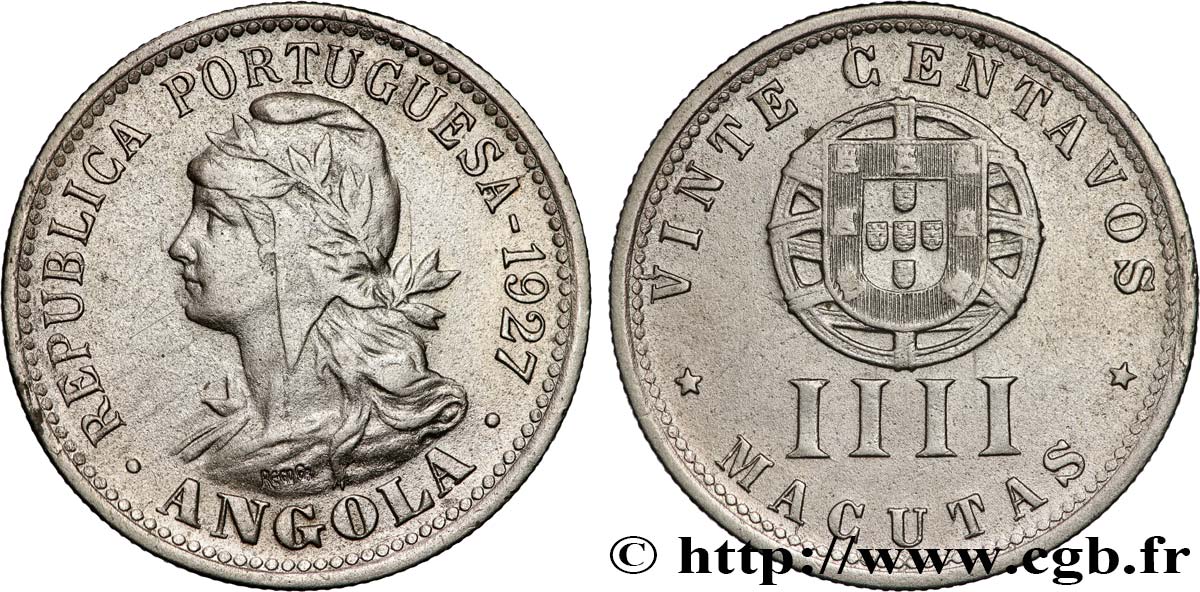 ANGOLA 20 Centavos - IIII Macutas monnayage colonial Portugais 1927  TB+ 