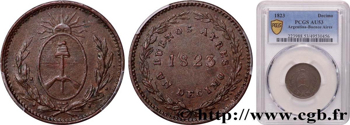 ARGENTINA 1 Decimo Province de Buenos Aires 1823  MBC53 PCGS