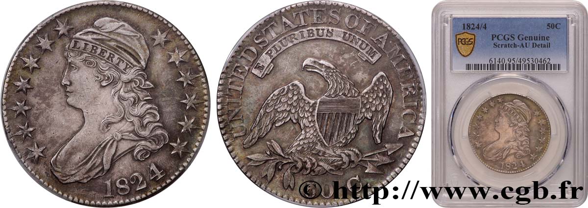 ÉTATS-UNIS D AMÉRIQUE 50 Cents (1/2 Dollar) type “Capped Bust” 1824/4 Philadelphie SUP PCGS