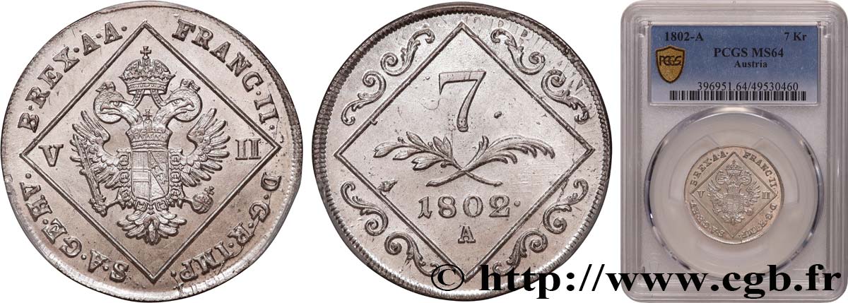 ÖSTERREICH 7 Kreuzer 1802 Vienne fST64 PCGS