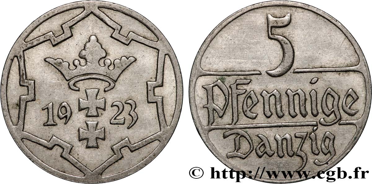 DANTZIG - VILLE LIBRE DE DANTZIG 5 Pfennig 1923  TTB 