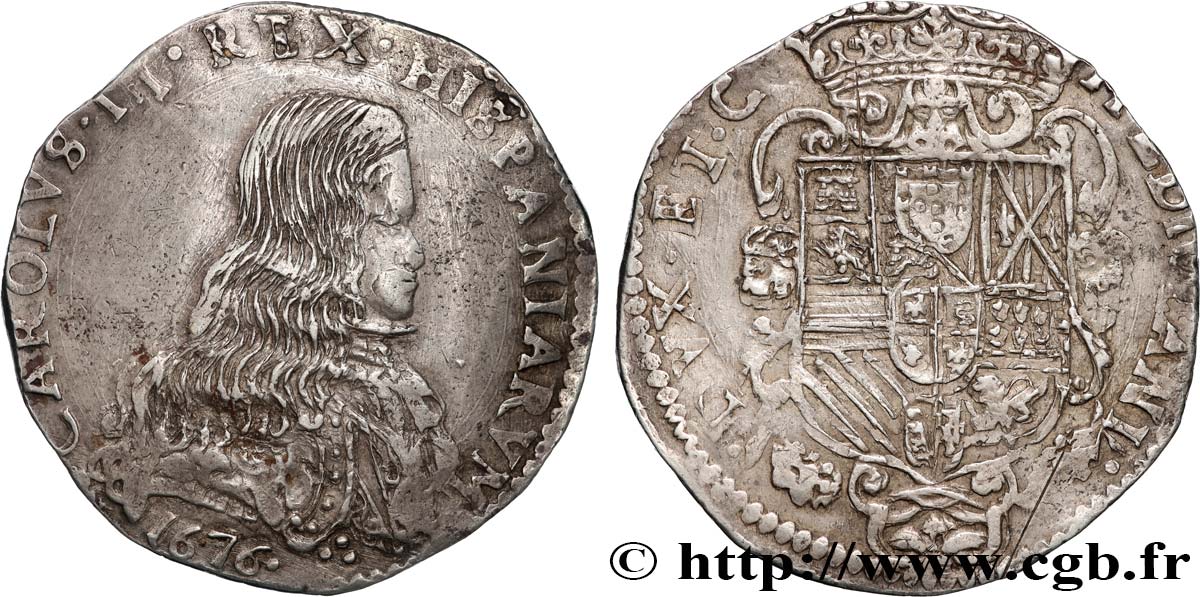 ITALIE - DUCHÉ DE MILAN - CHARLES II D ESPAGNE Scudo Carolus ou écu Charles 1676 Milan VF/XF 