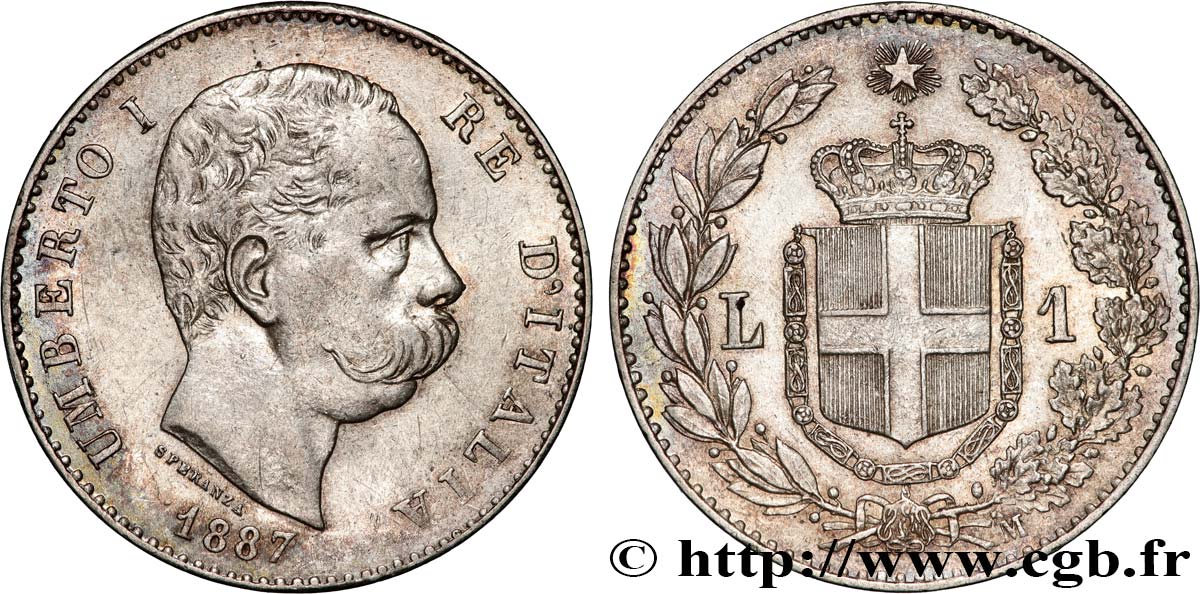 ITALIA 1 Lire Humbert Ier 1887 Milan EBC 