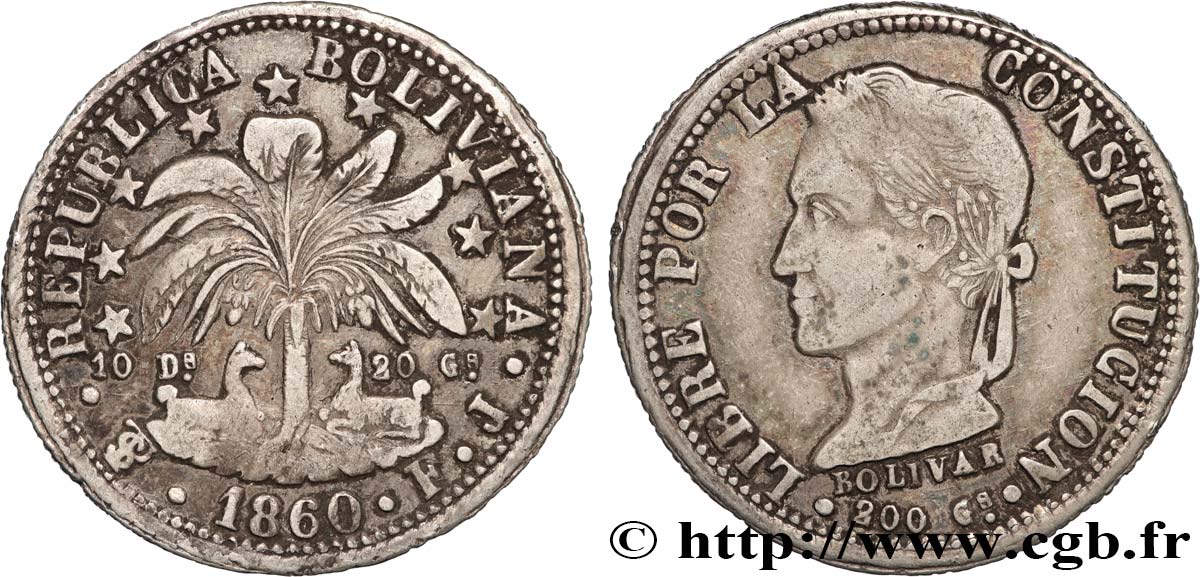 BOLIVIA 4 Soles Simon Bolivar 1860 Potosi MBC 