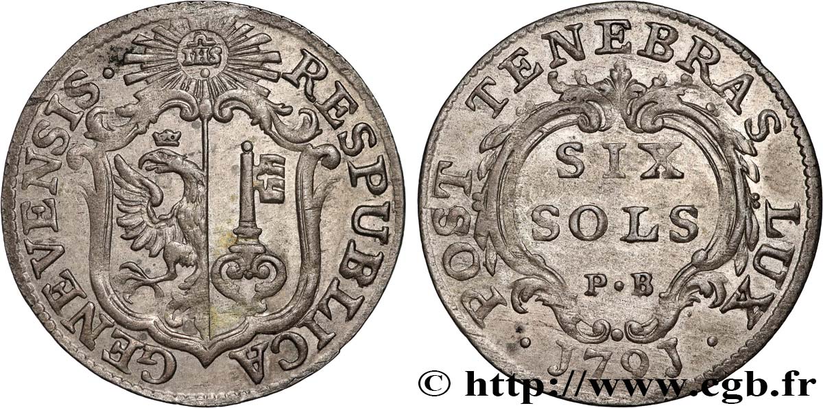 SVIZZERA - REPUBBLICA DE GINEVRA 6 Sols - PB 1791 Genève q.SPL 