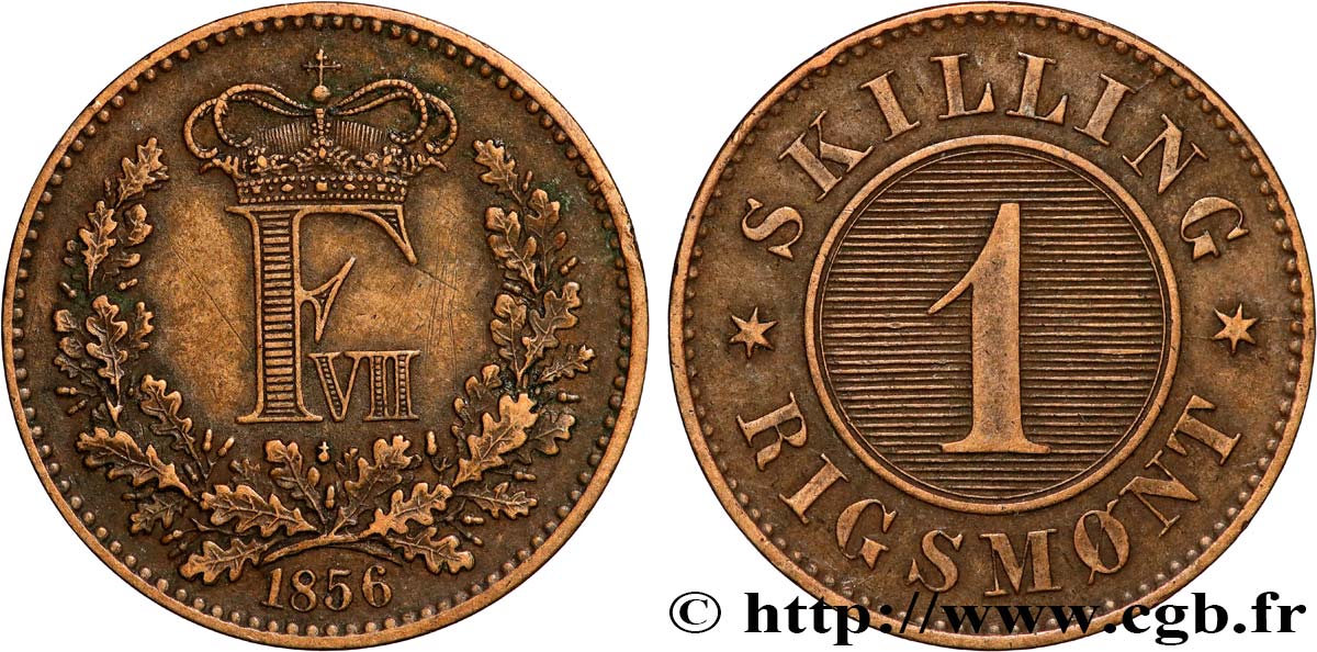 DENMARK 1 Skilling Rigsmont Frédéric VII 1856 Altona AU 