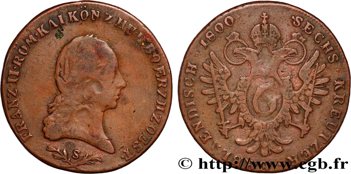 AUSTRIA 6 Kreuzer François II 1800 Schmollnitz BC+ 