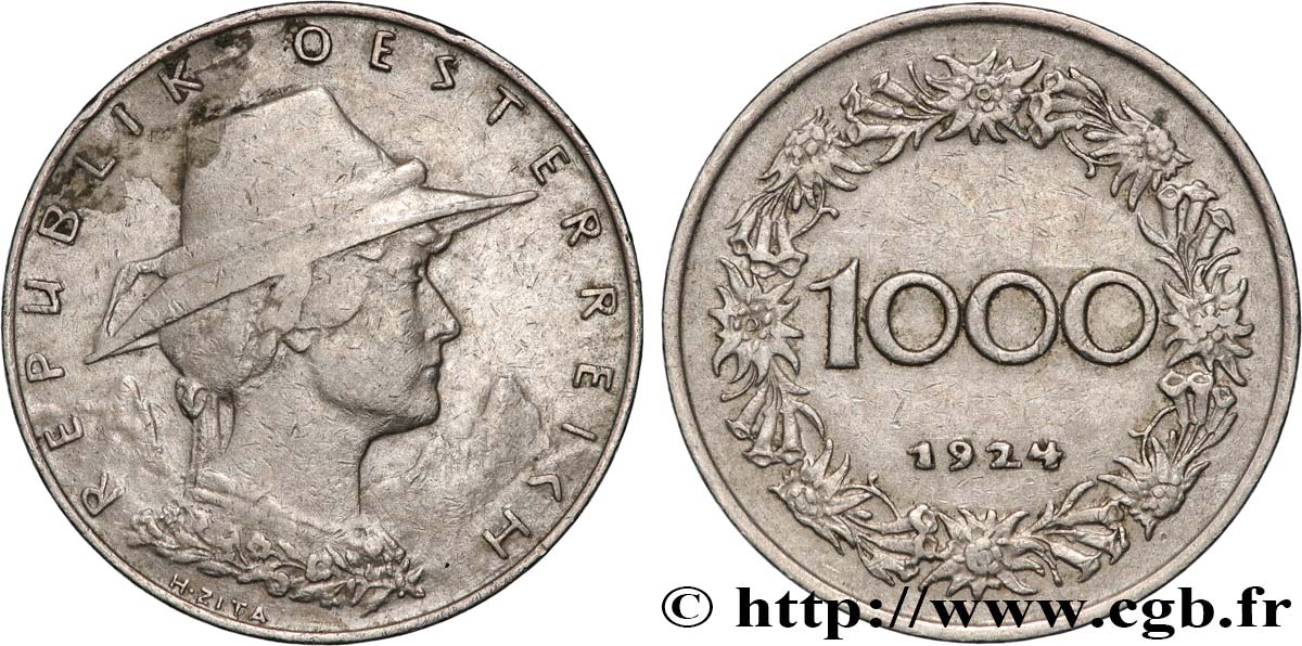 AUSTRIA 1000 Kronen 1924  XF 