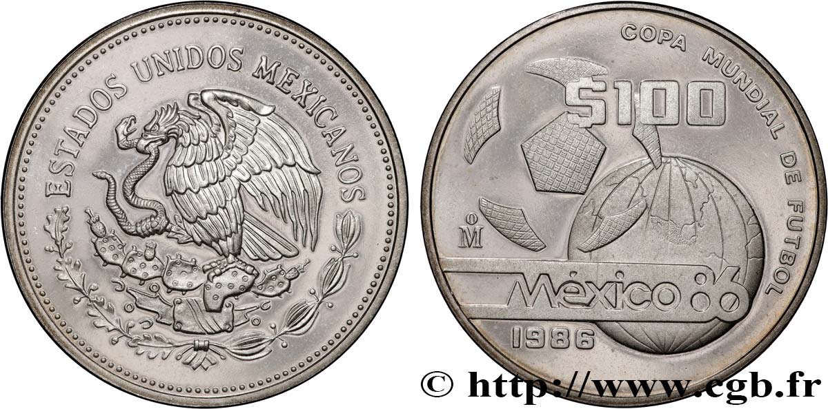 MEXIKO 100 Pesos Proof Coupe du Monde de football 1986  ST 