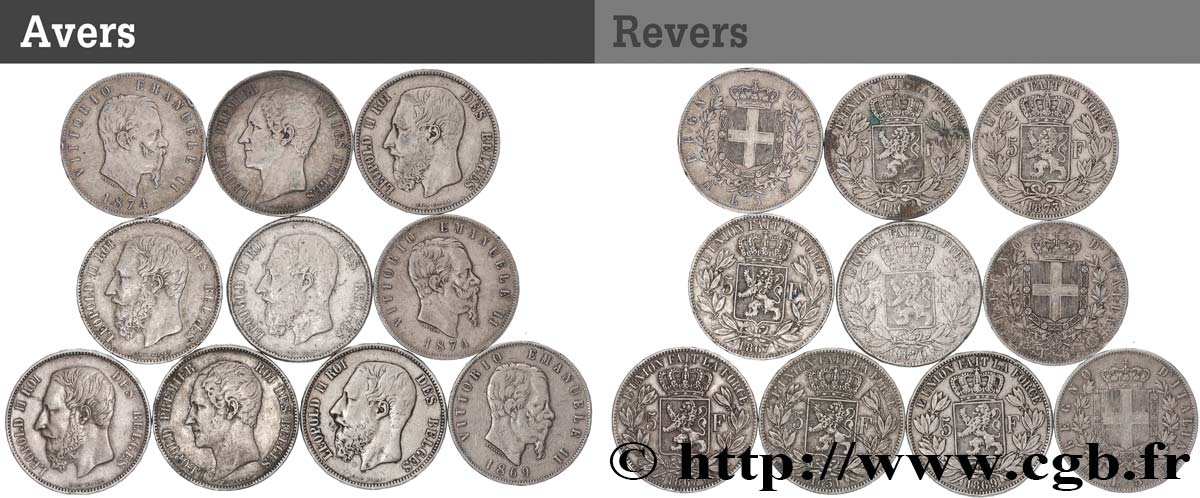 SILBER-INVESTMENT Lot de 10 écus de 5 Francs Union Latine n.d.  S 