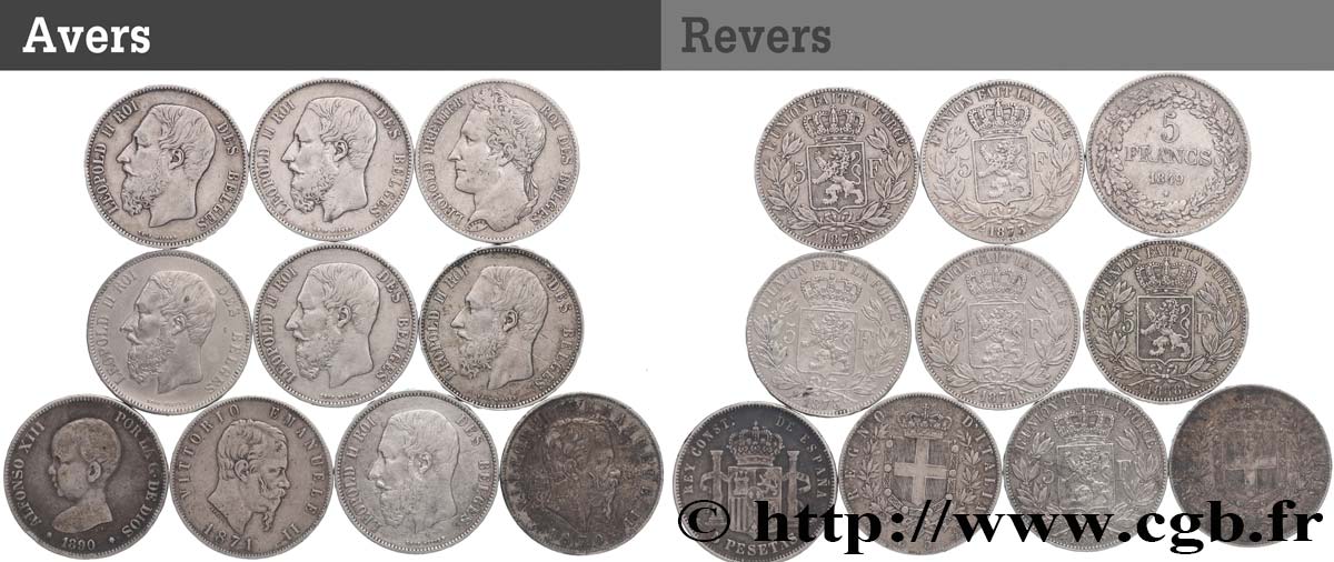 SILVER INVESTMENT Lot de 10 écus de 5 Francs Union Latine n.d.  VF 