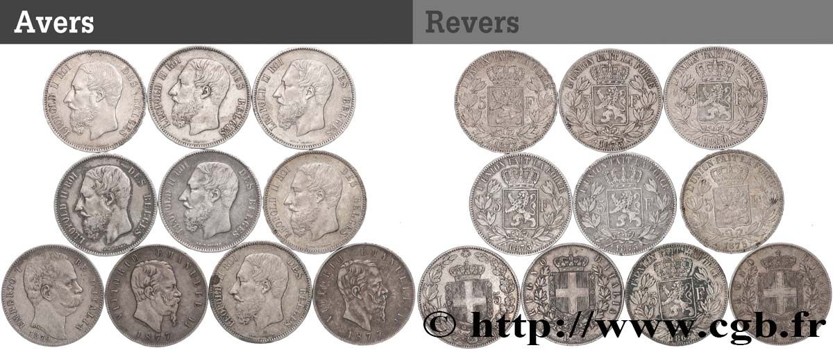 SILVER INVESTMENT Lot de 10 écus de 5 Francs Union Latine n.d.  MB 