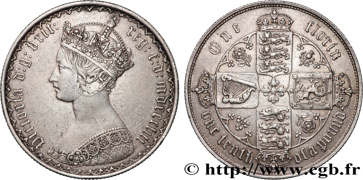 ROYAUME-UNI 1 Florin Victoria style gothique 1853 Londres TTB 