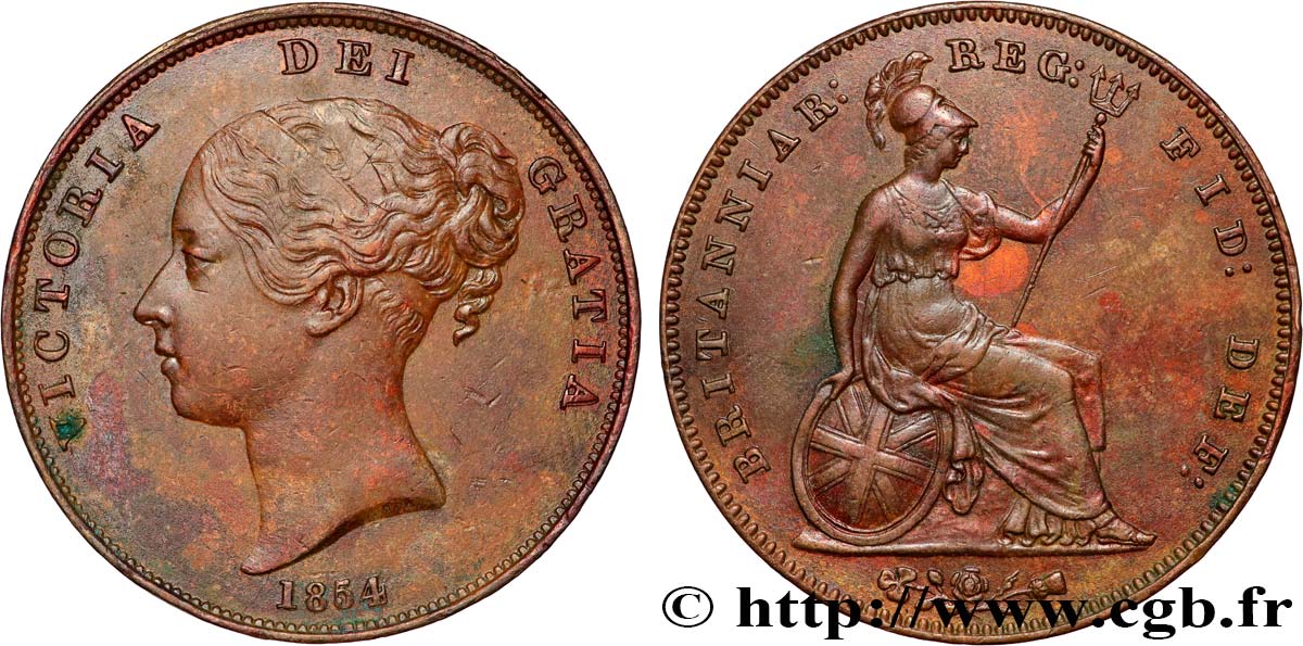 ROYAUME-UNI 1 Penny Victoria “tête jeune” 1854  TTB 