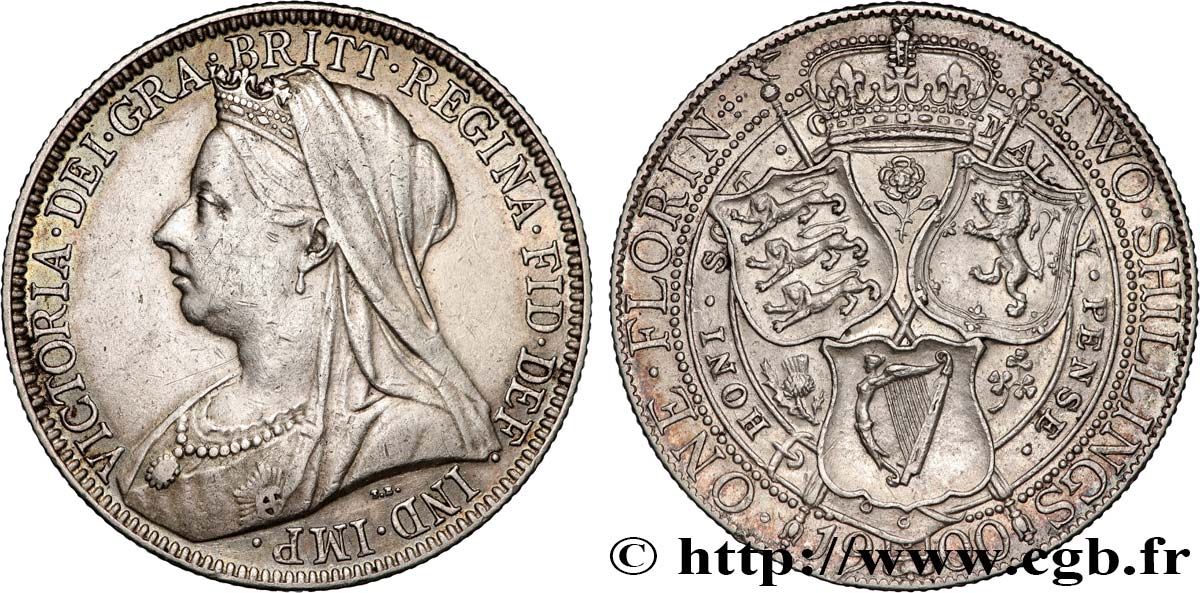 UNITED KINGDOM 1 Florin Victoria 1900  XF 