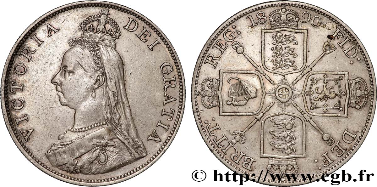 UNITED KINGDOM Double Florin Victoria 1890 Londres XF 