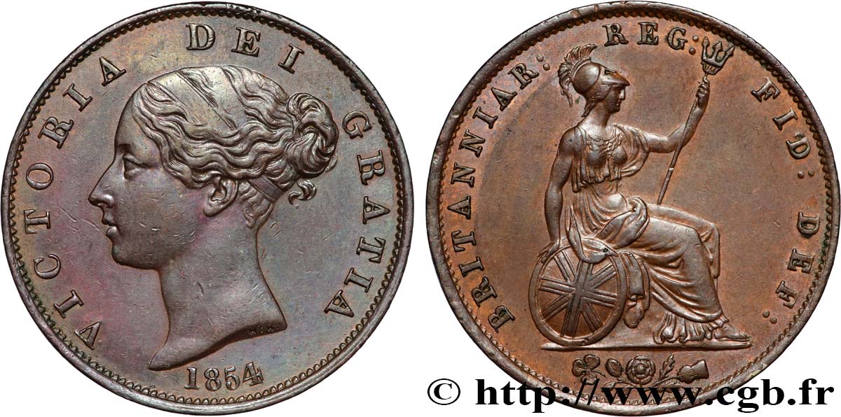 ROYAUME-UNI 1/2 Penny Victoria “tête jeune” 1854  TTB+ 