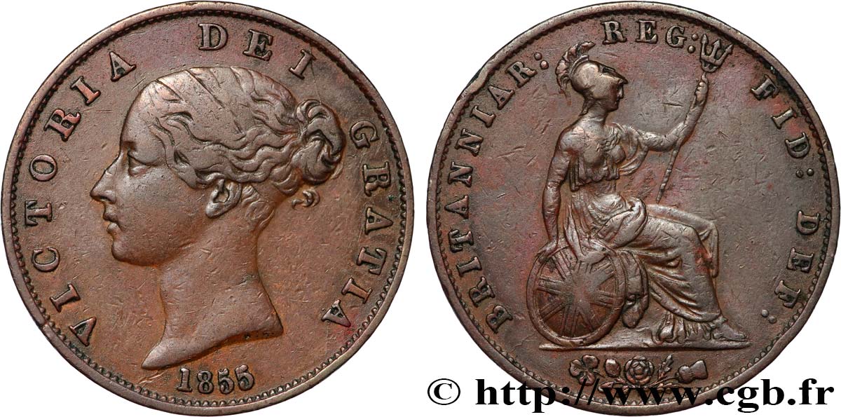 UNITED KINGDOM 1/2 Penny Victoria “tête jeune” 1855  XF 