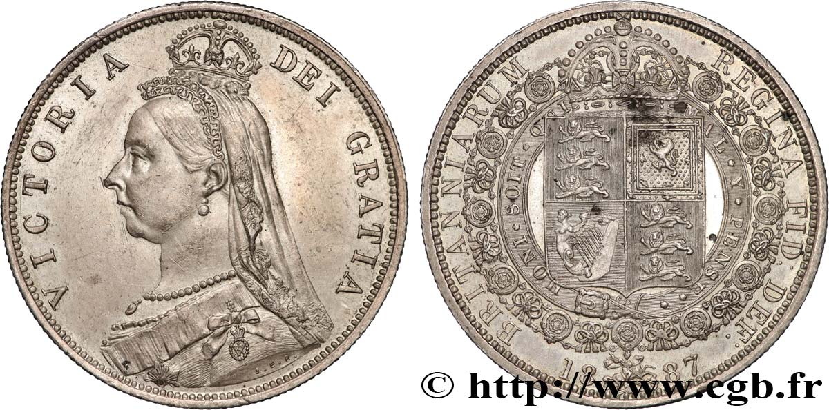 GRAN BRETAGNA - VICTORIA 1/2 Crown Victoria buste du jubilé 1887 Londres SPL 