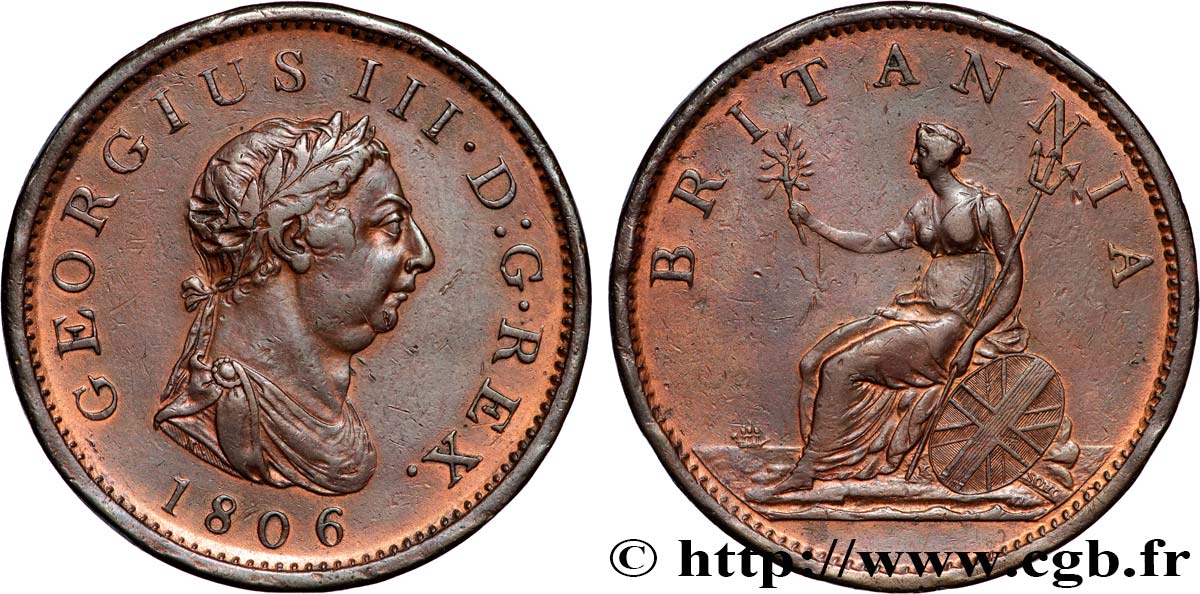 UNITED KINGDOM 1 Penny Georges III tête laurée 1806 Soho XF 