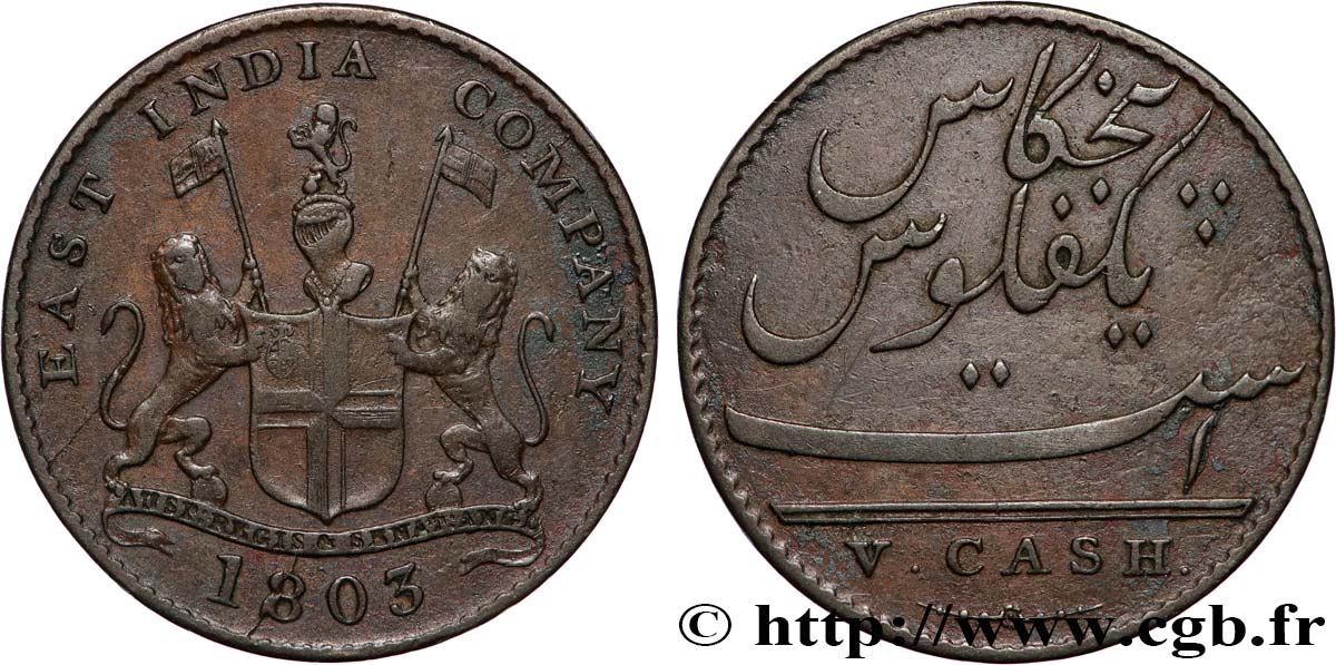 INDE V (5) Cash Madras East India Company 1803 Madras TB+ 