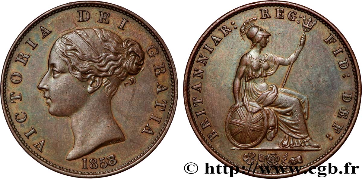 ROYAUME-UNI 1/2 Penny Victoria “tête jeune” 1858  TTB+ 