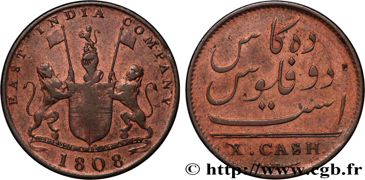 INDIA 10 Cash Madras East India Company 1808  VF 