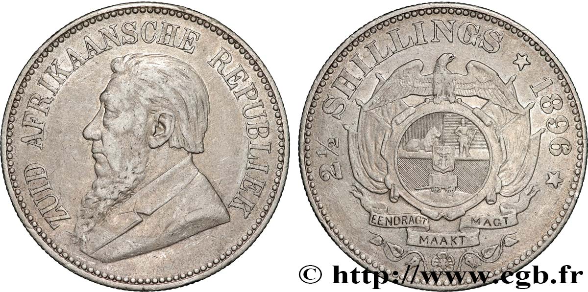 SUDÁFRICA 2 1/2 Shillings président Kruger 1896  MBC 