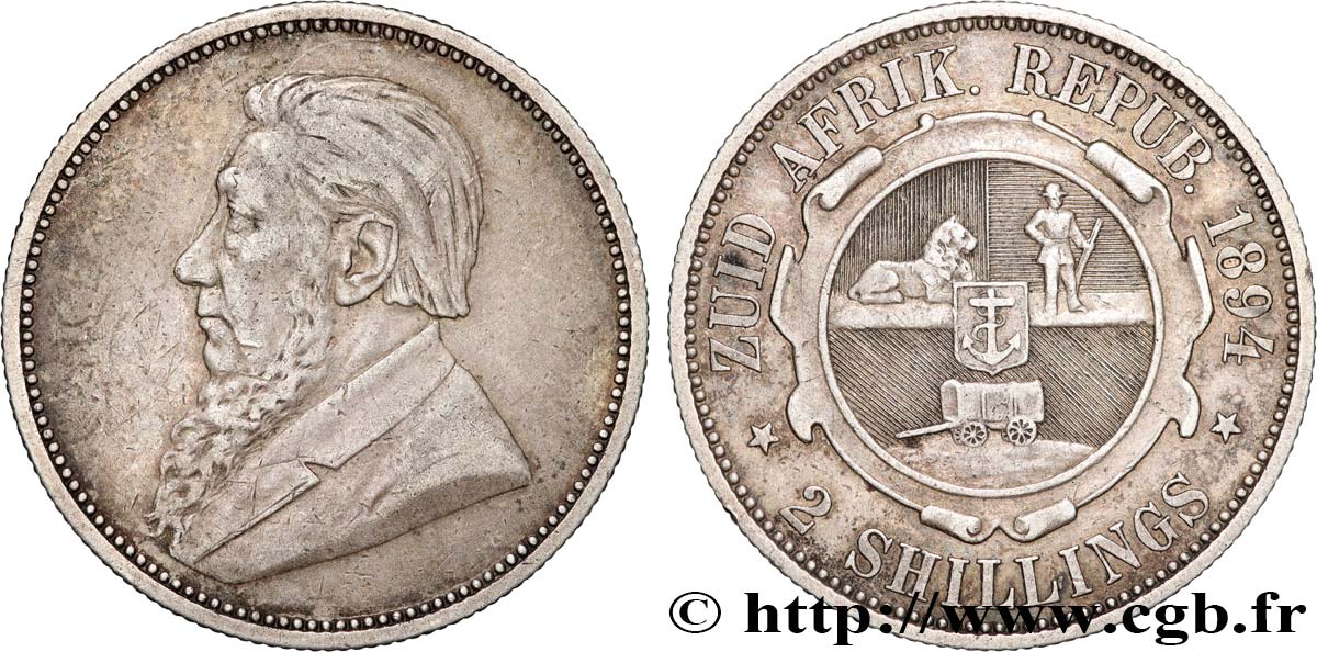 SOUTH AFRICA 2 Shillings président Kruger 1894  XF 