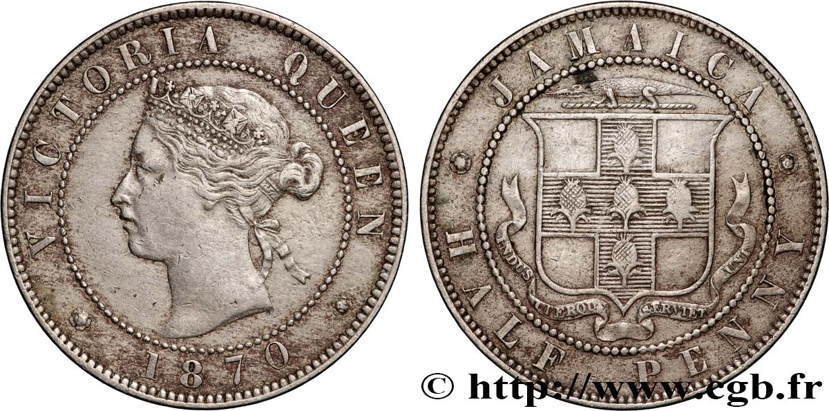 JAMAÏQUE 1/2 Penny Victoria 1870  TB+ 