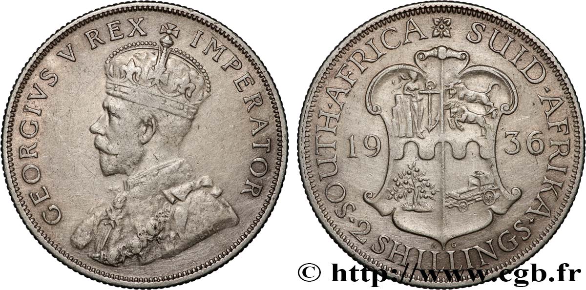 AFRIQUE DU SUD 2 1/2 Shillings Georges V / armes couronnée 1936 Pretoria TTB 