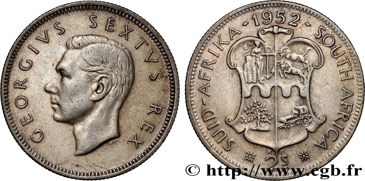 SOUTH AFRICA 2 Shillings Georges VI  1952 Pretoria XF 