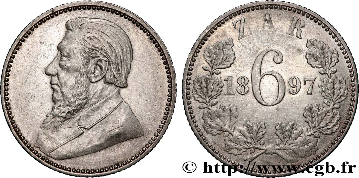 AFRIQUE DU SUD 6 Pence Kruger 1897  TTB 