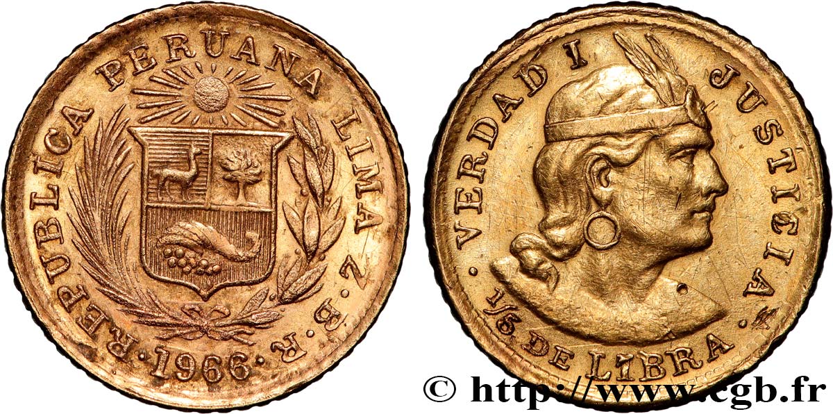 PERU 1/5 Libra 1966 Lima AU 