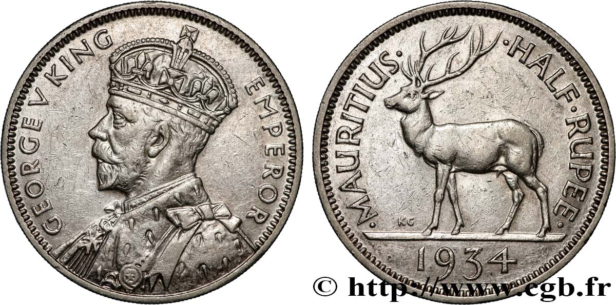 MAURITIUS 1/2 Rupee (Roupie) Georges V 1934  BB 