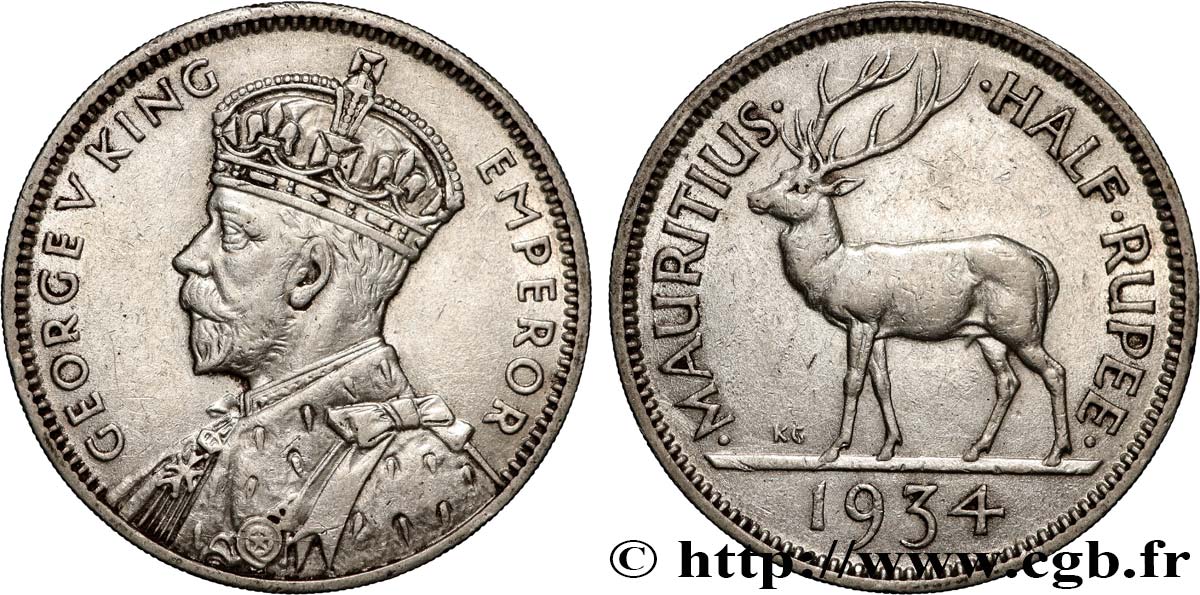 ISLA MAURICIO 1/2 Rupee (Roupie) Georges V 1934  MBC 