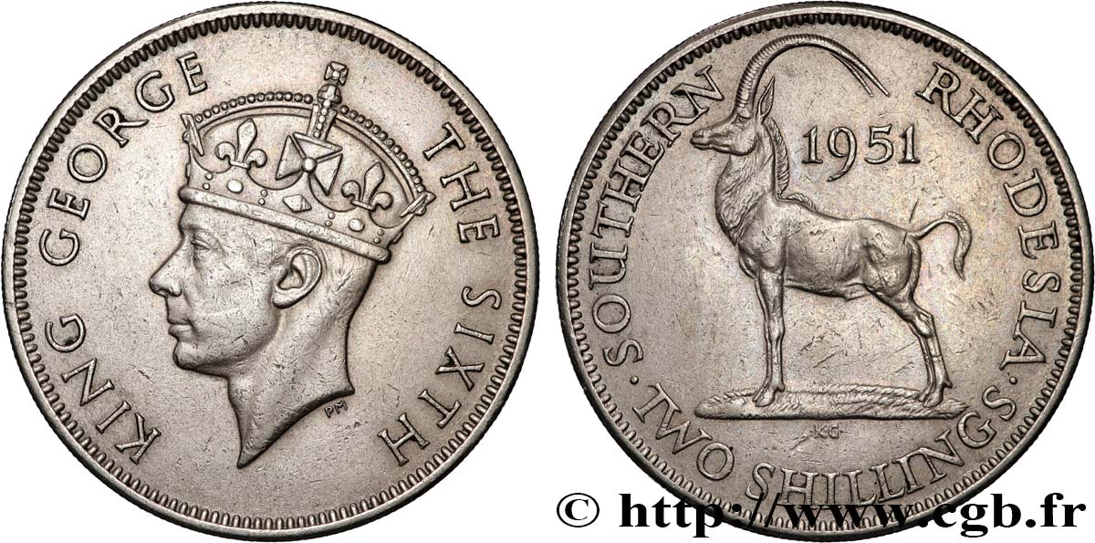 SOUTHERN RHODESIA 2 Shillings Georges VI 1951  XF 