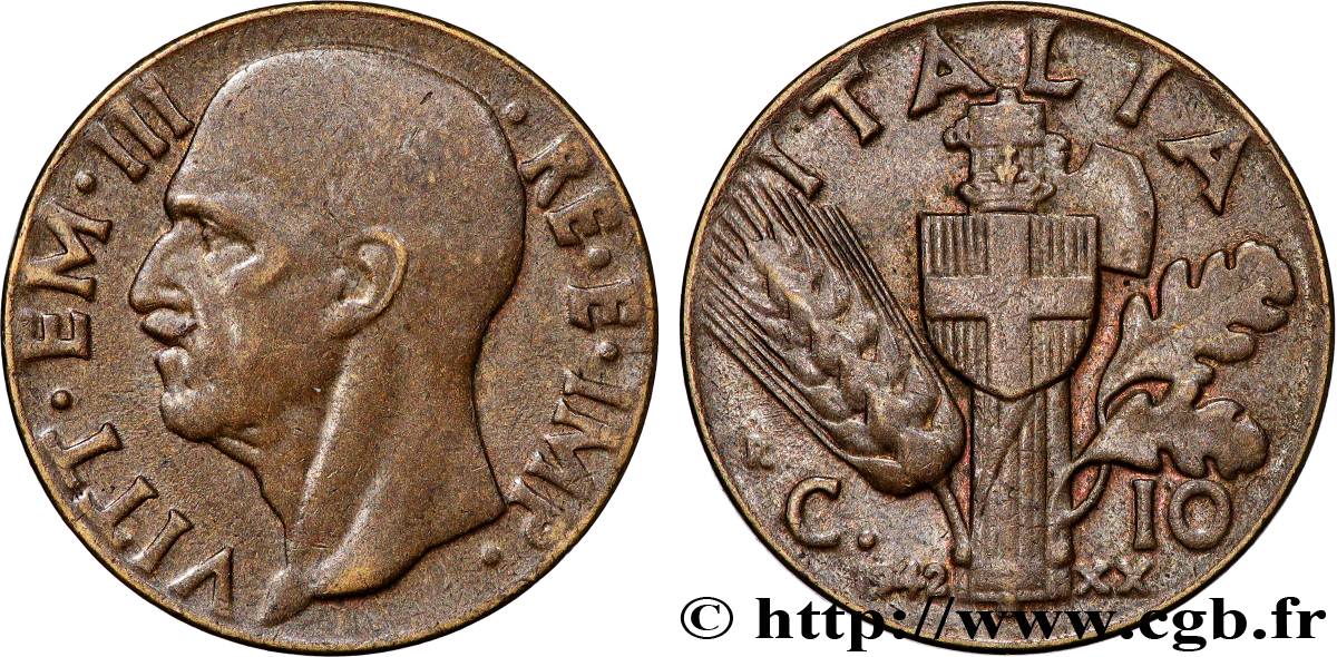 ITALY 10 Centesimi Victor-Emmanuel III an XX 1942 Rome - R XF 