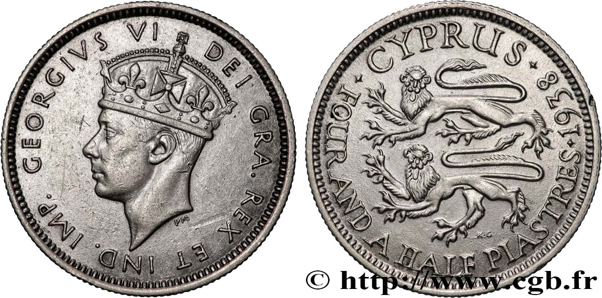 CHYPRE 4 1/2 Piastre Georges V 1938  TTB+ 