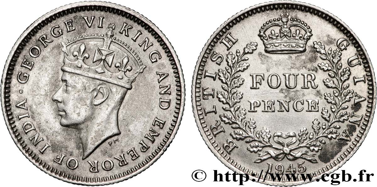 GUYANA 4 Pence frappe au nom de Georges VI 1945  AU 