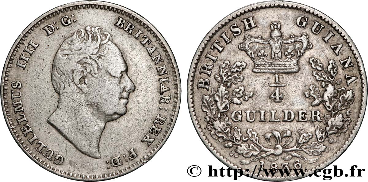 GUYANA 1/4 Guilder Guillaume IV 1836  q.BB 