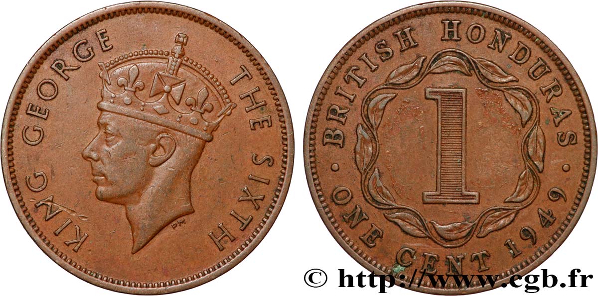 HONDURAS BRITANNIQUE 1 Cent Georges VI 1949  TTB+ 