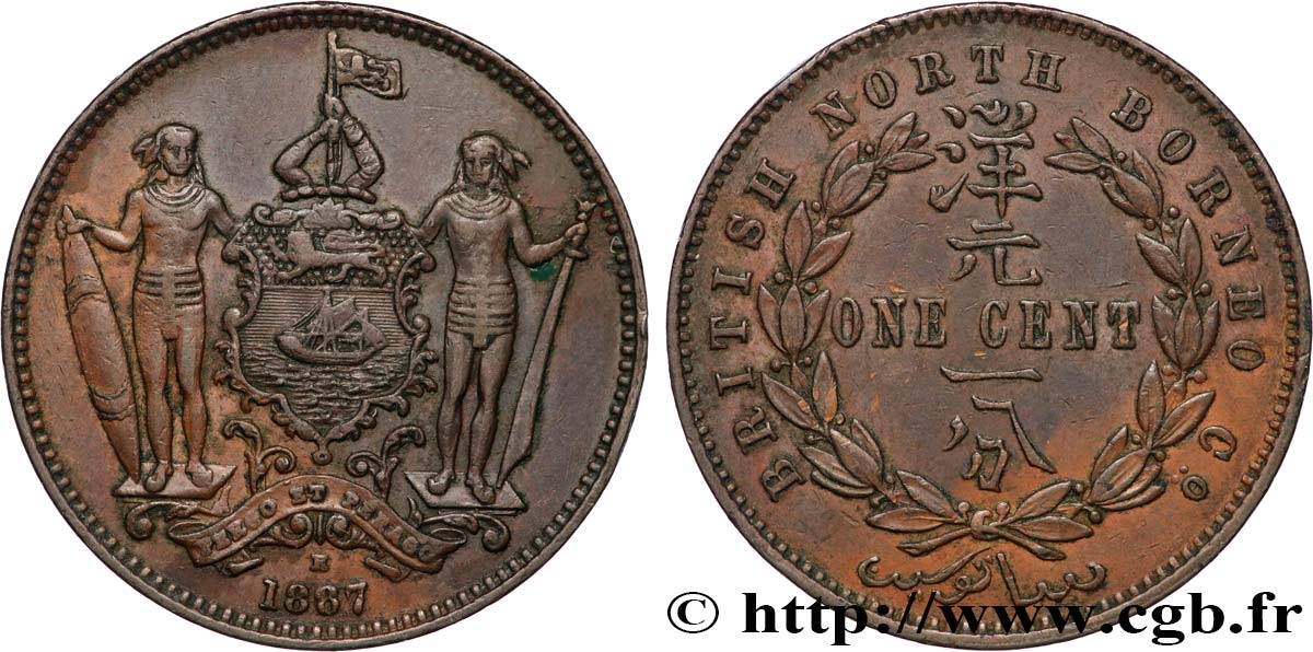 MALAISIE - BORNÉO DU NORD BRITANNIQUE 1 Cent Compagnie britannique du Nord-Bornéo 1887 Heaton TTB 