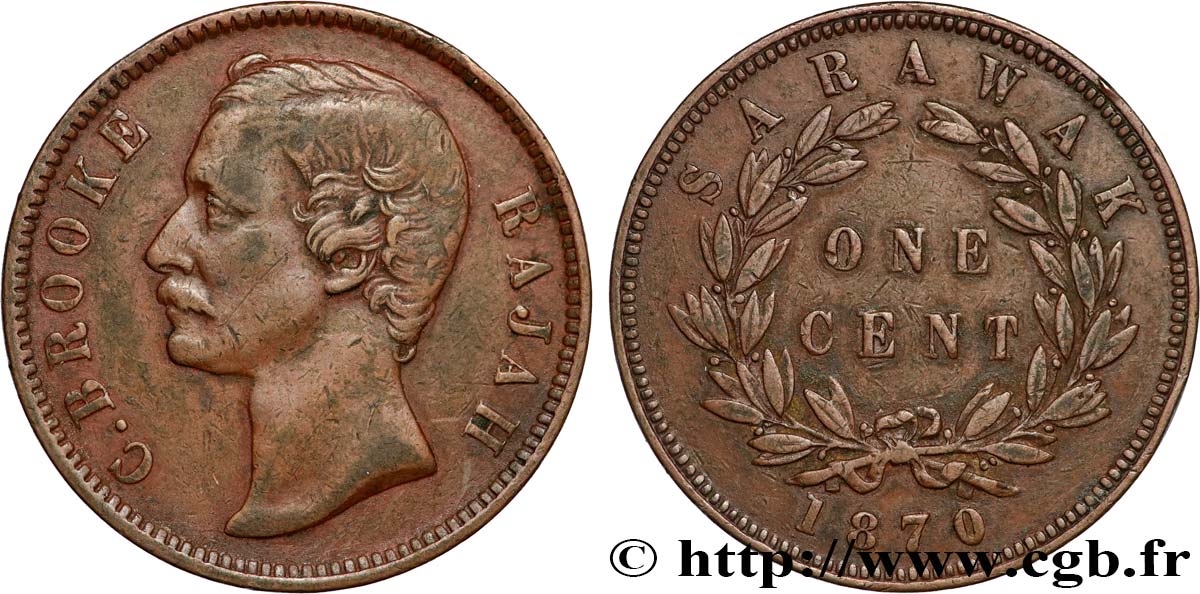 SARAWAK 1 Cent Sarawak Rajah J. Brooke 1870  MBC 