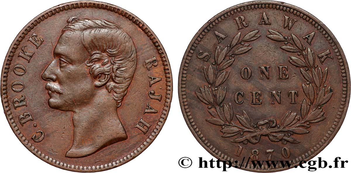 SARAWAK 1 Cent Sarawak Rajah J. Brooke 1870  TTB+ 