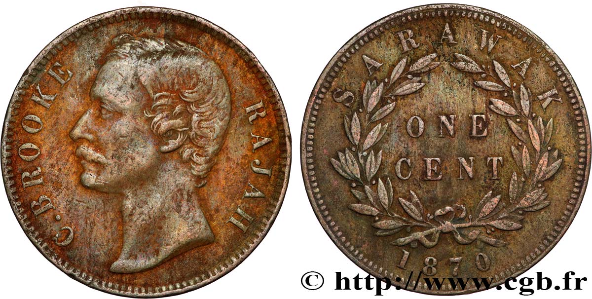 SARAWAK 1 Cent Sarawak Rajah J. Brooke 1870  BC+ 