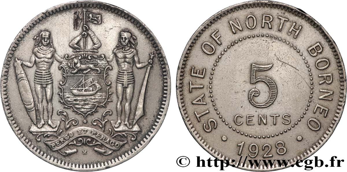 MALAISIE et BORNEO BRITANNIQUE 5 Cents State of North Borneo 1928 Heaton TTB+ 